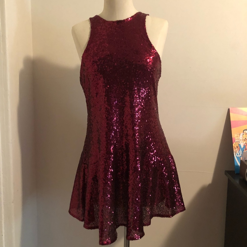 sequin fit and flare party dress